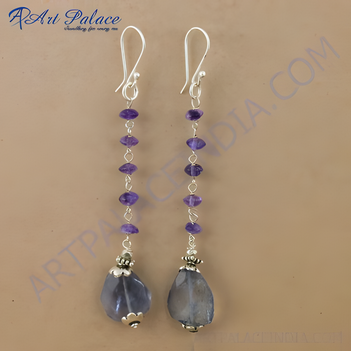 925 silver drop earrings with amethyst gemstones, purple and silver