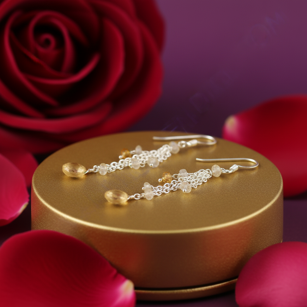 925 Silver Citrine Dangle Earrings for Women | Gemstone Jewelry