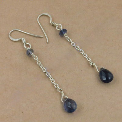 925 Silver Iolite Drop Earrings for Women | Daily Wear Gift