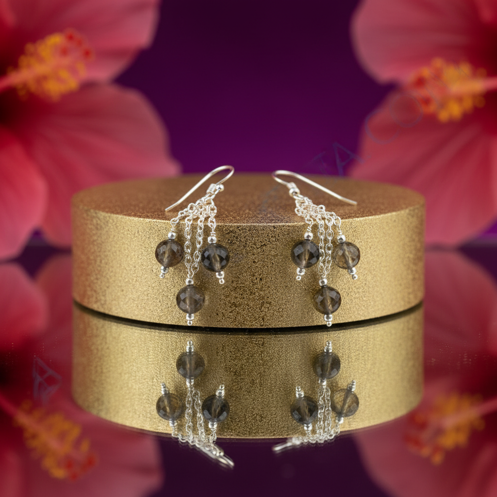 925 Silver Smoky Quartz Dangle Earrings for Women | Gift