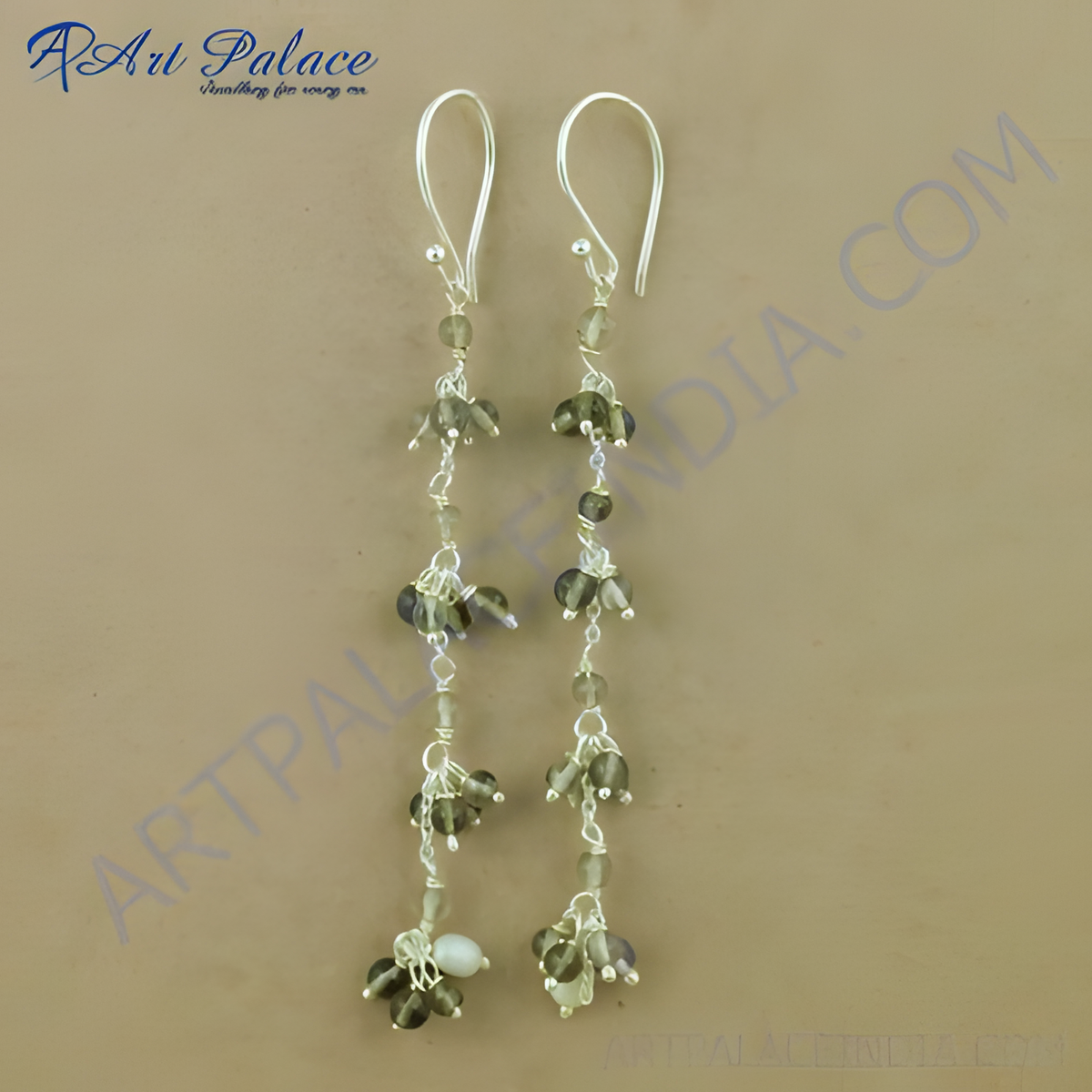 925 sterling silver dangle earrings with clusters of smoky quartz beads, showcasing a delicate design