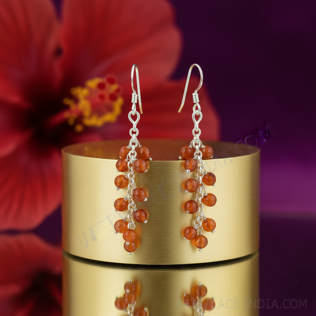 925 Silver Carnelian Bead Dangle Earrings for Women | Gift