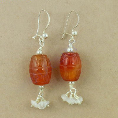 925 Silver Carnelian Barrel Earrings for Women | Gemstone Jewelry