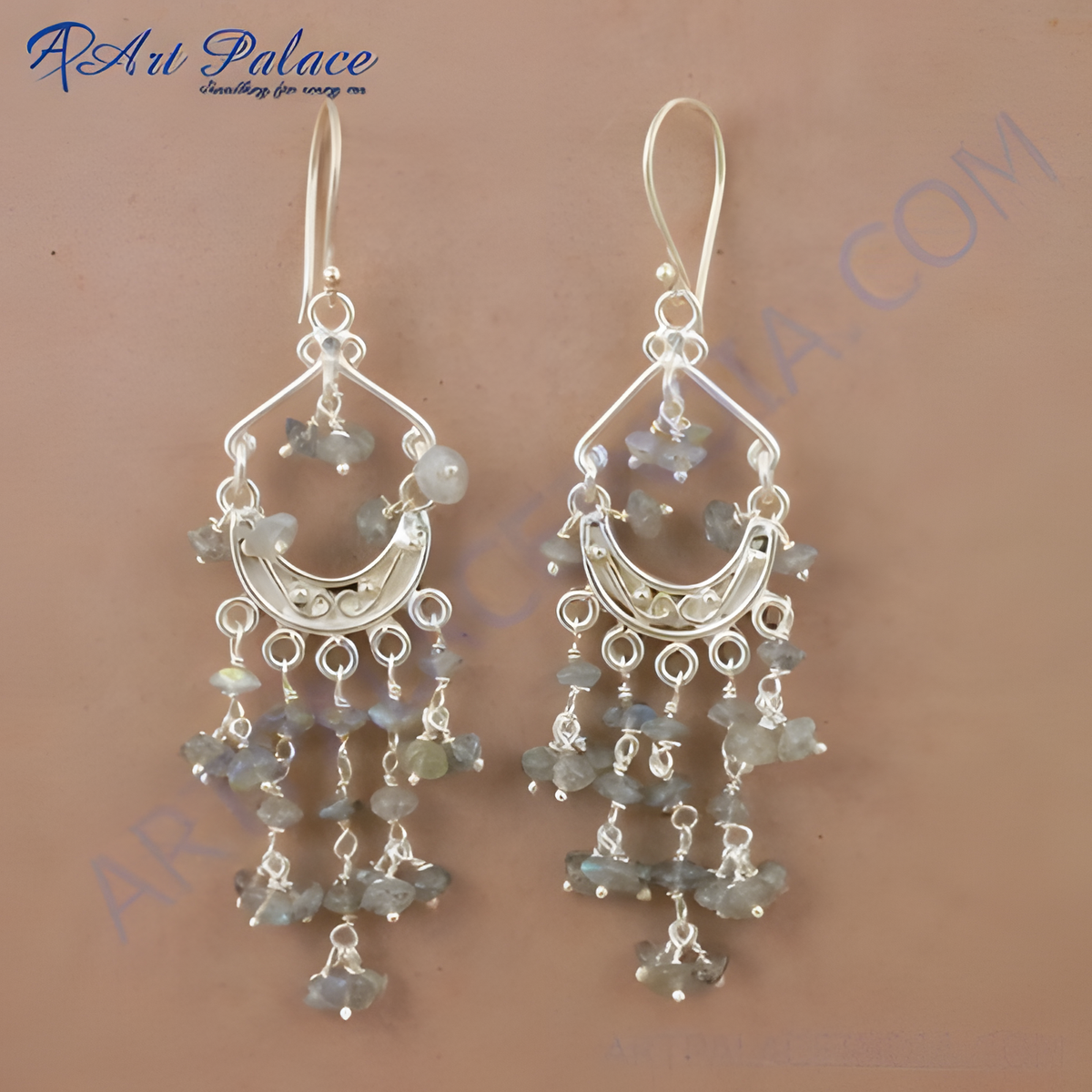 925 sterling silver dangle earrings with grey labradorite gemstones