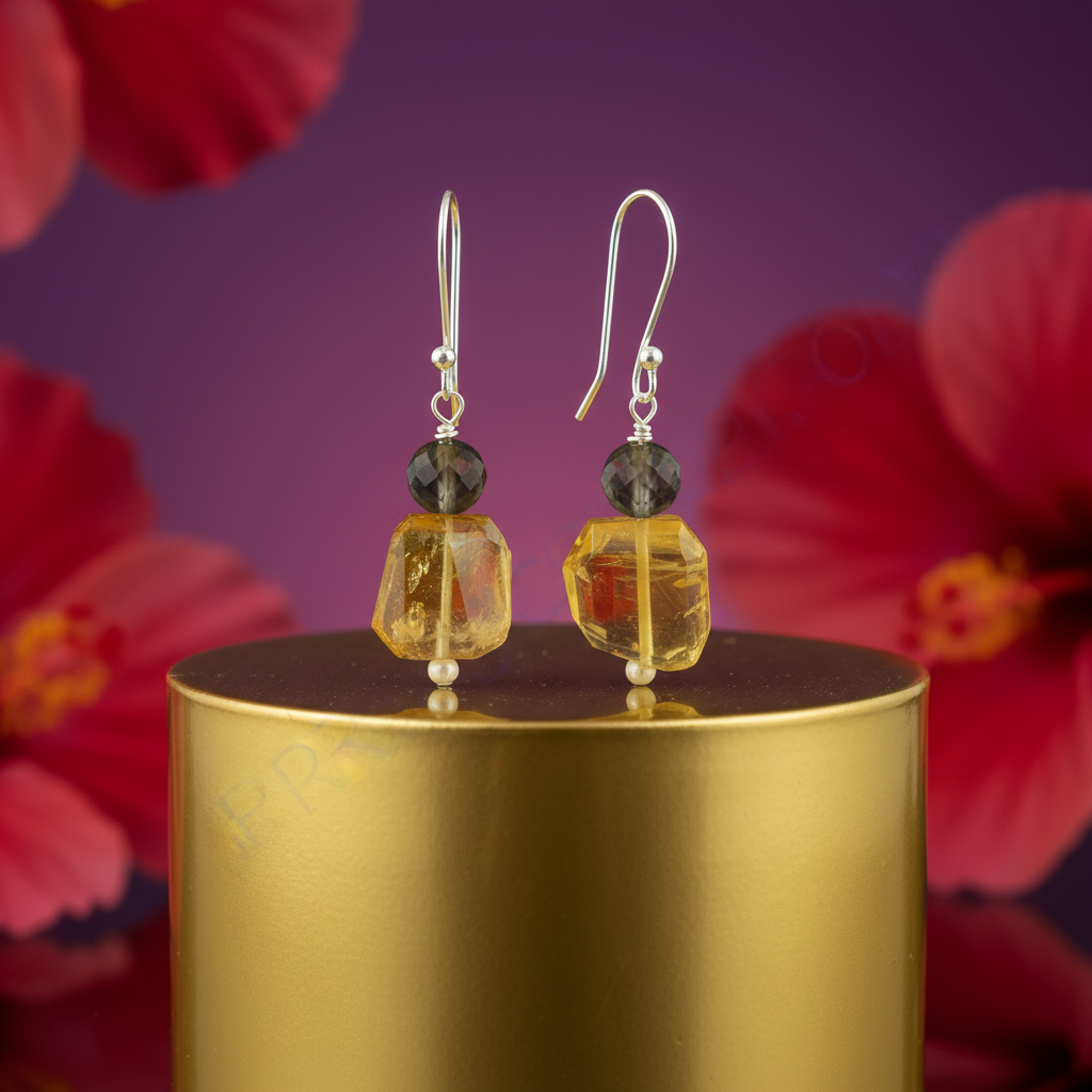 925 Silver Citrine & Smoky Quartz Earrings | For Women