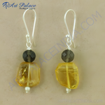 Load image into Gallery viewer, 925 sterling silver dangle earrings featuring citrine and smoky quartz gemstones.
