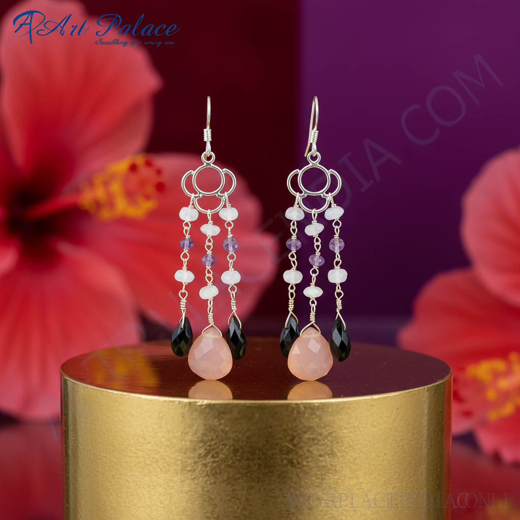 925 Silver Multi-Stone Dangle Earrings for Women | Gift Jewelry