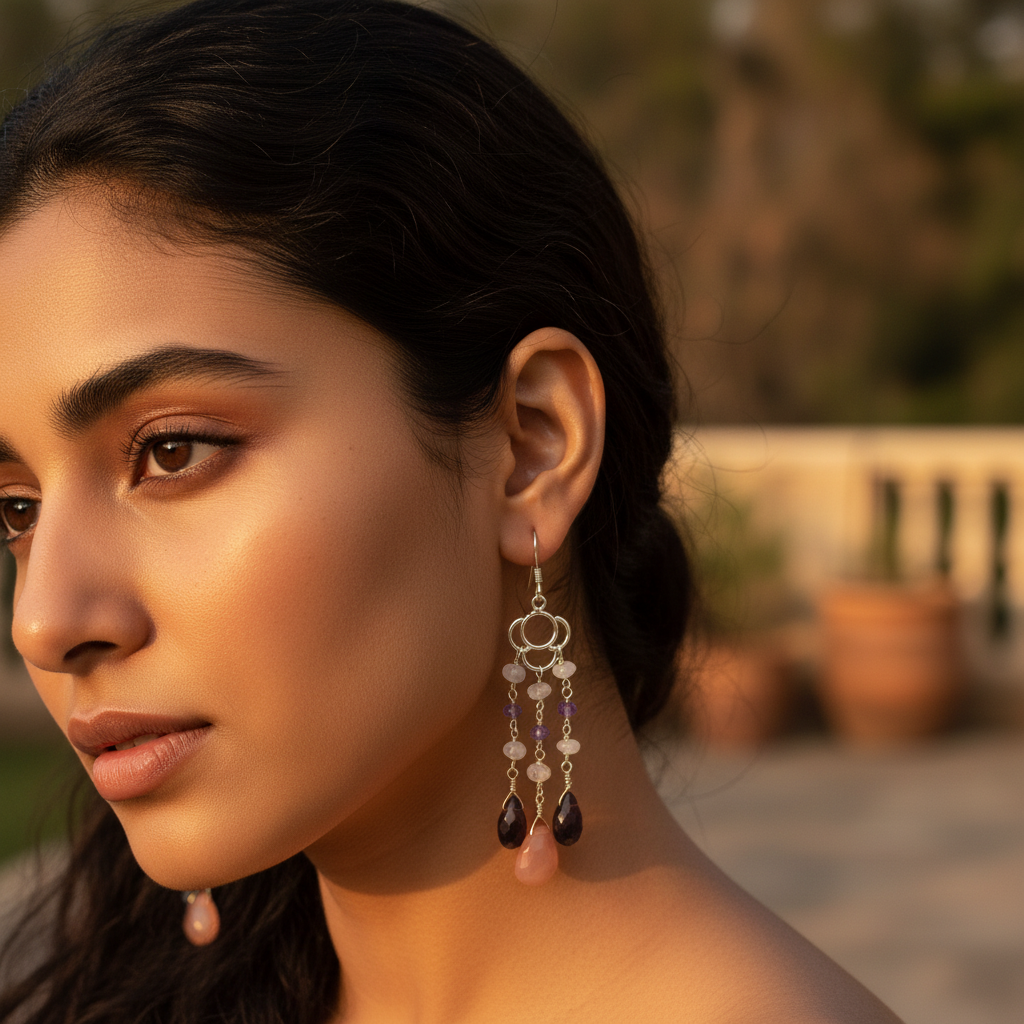 925 silver multi stone dangle earrings for women | gift jewelry