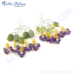 Load image into Gallery viewer, Silver dangle earrings featuring amethyst and other gemstones in various shapes and colors.
