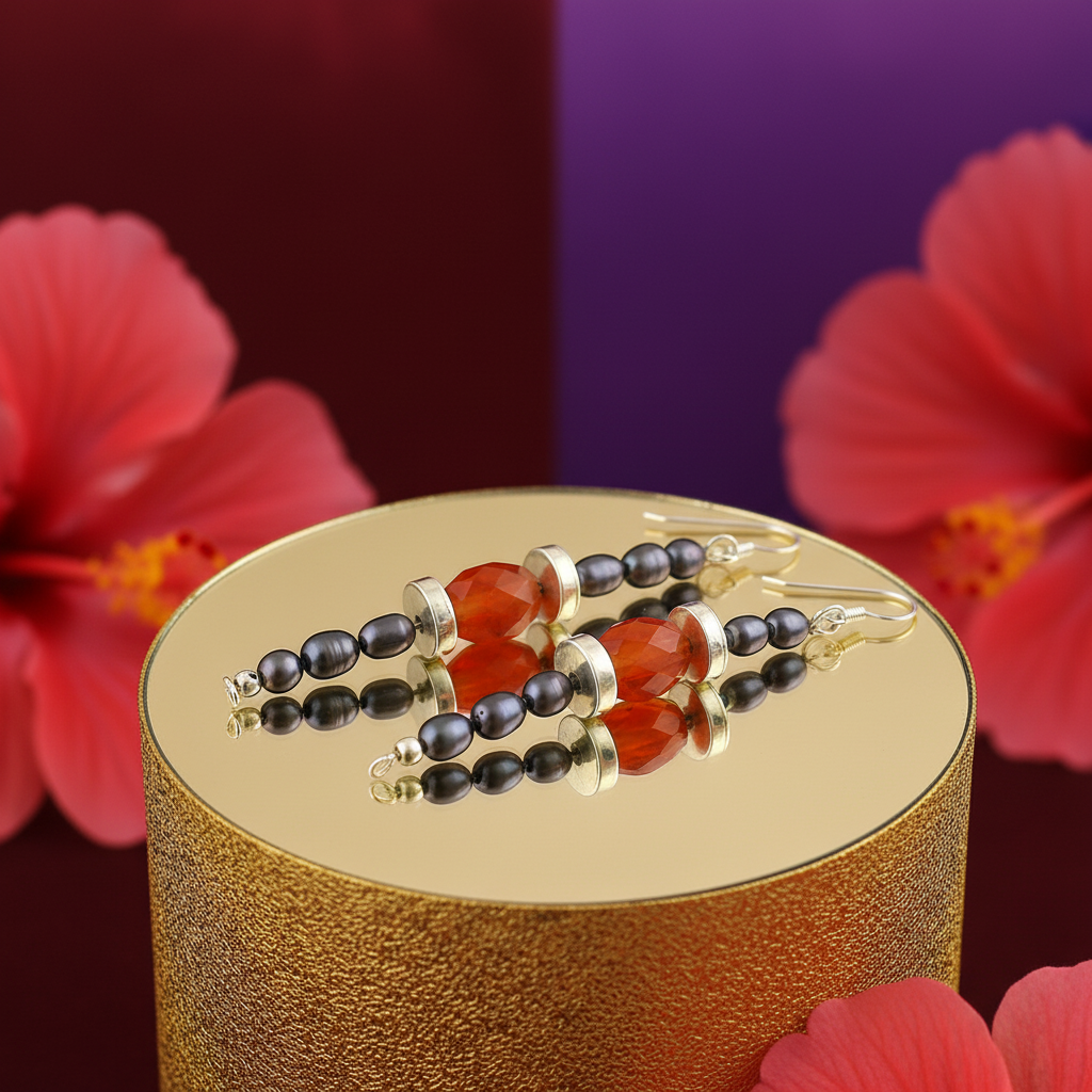 Silver Pearl & Carnelian Bead Earrings | Women's Dangle Jewelry