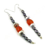 Load image into Gallery viewer, Silver Pearl &amp; Carnelian Bead Earrings | Women's Dangle Jewelry
