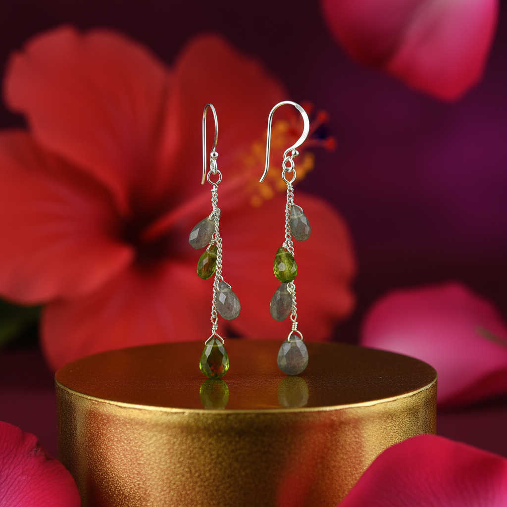 925 silver peridot & labradorite dangle earrings for women