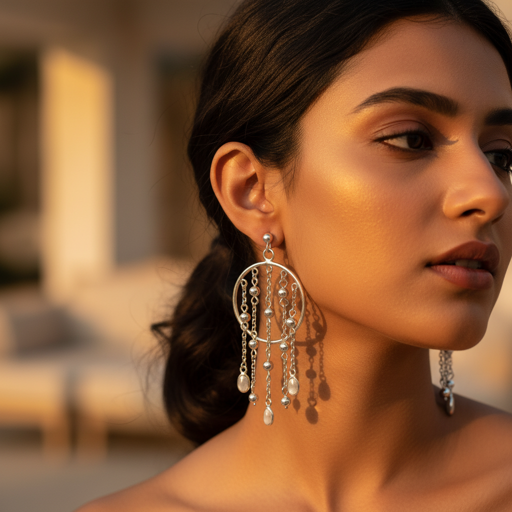 Silver dangle earrings for women | statement jewelry