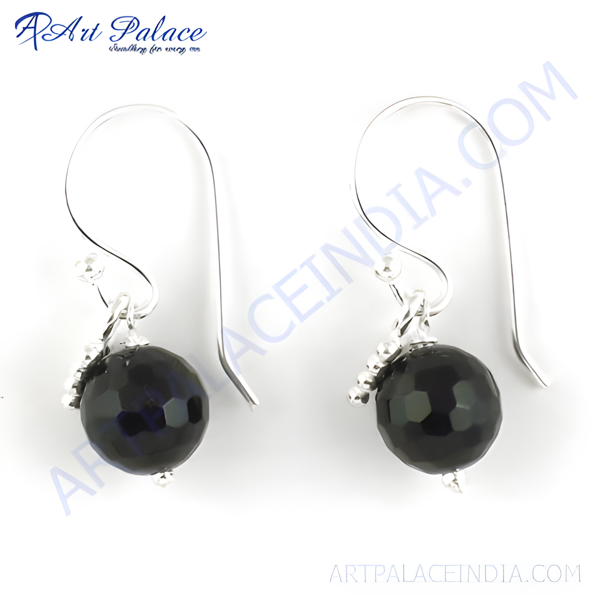 925 sterling silver drop earrings with faceted black onyx beads, a classic and elegant design