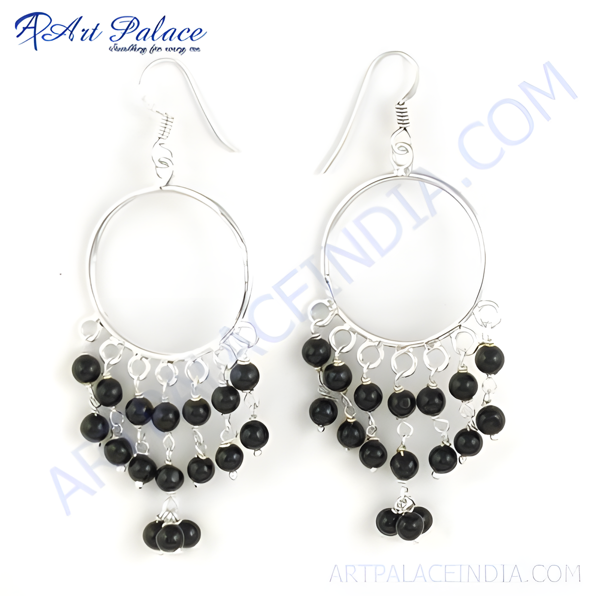 925 sterling silver chandelier earrings featuring black beads