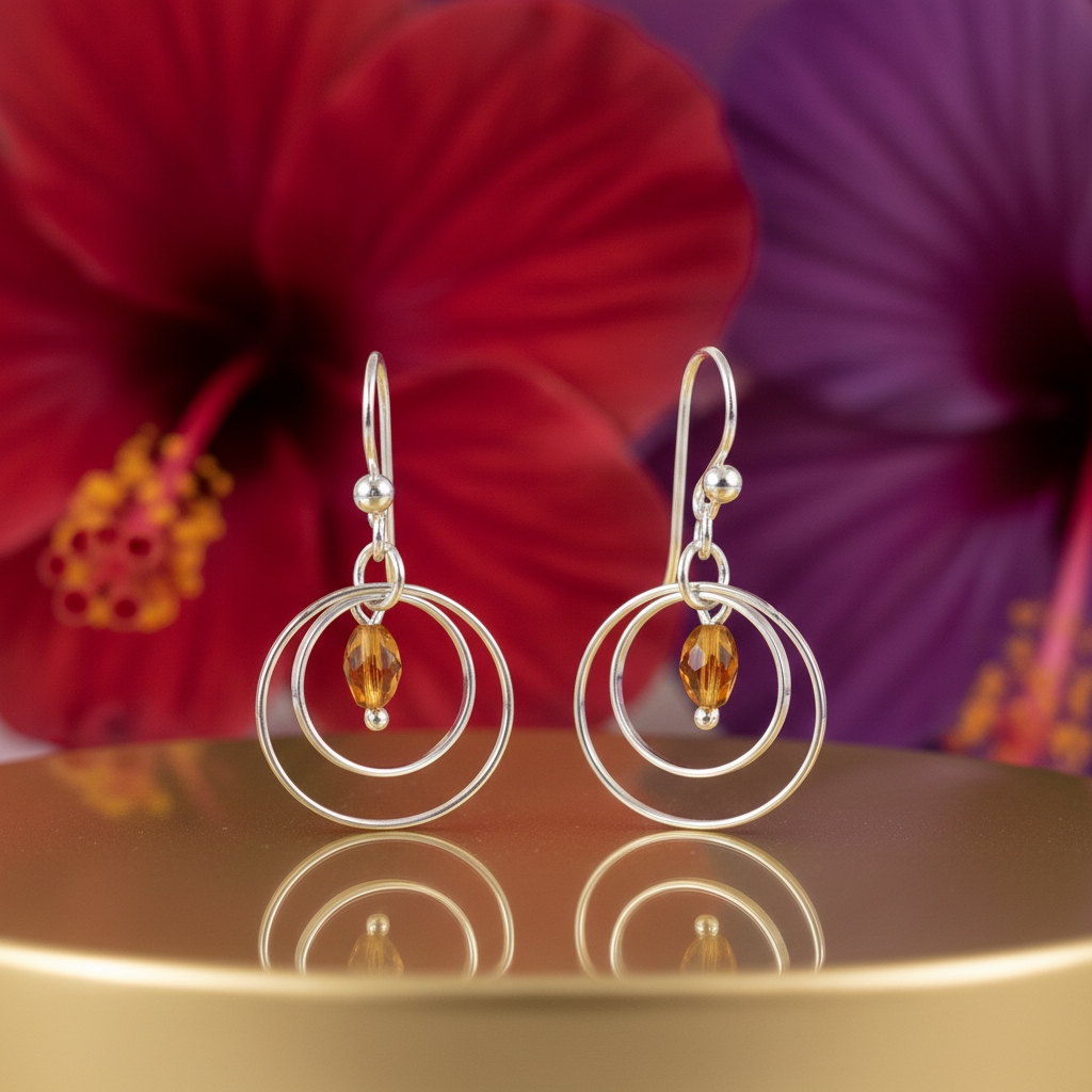 Silver Dangle Earrings with Amber Stone | Women's Jewelry Gift