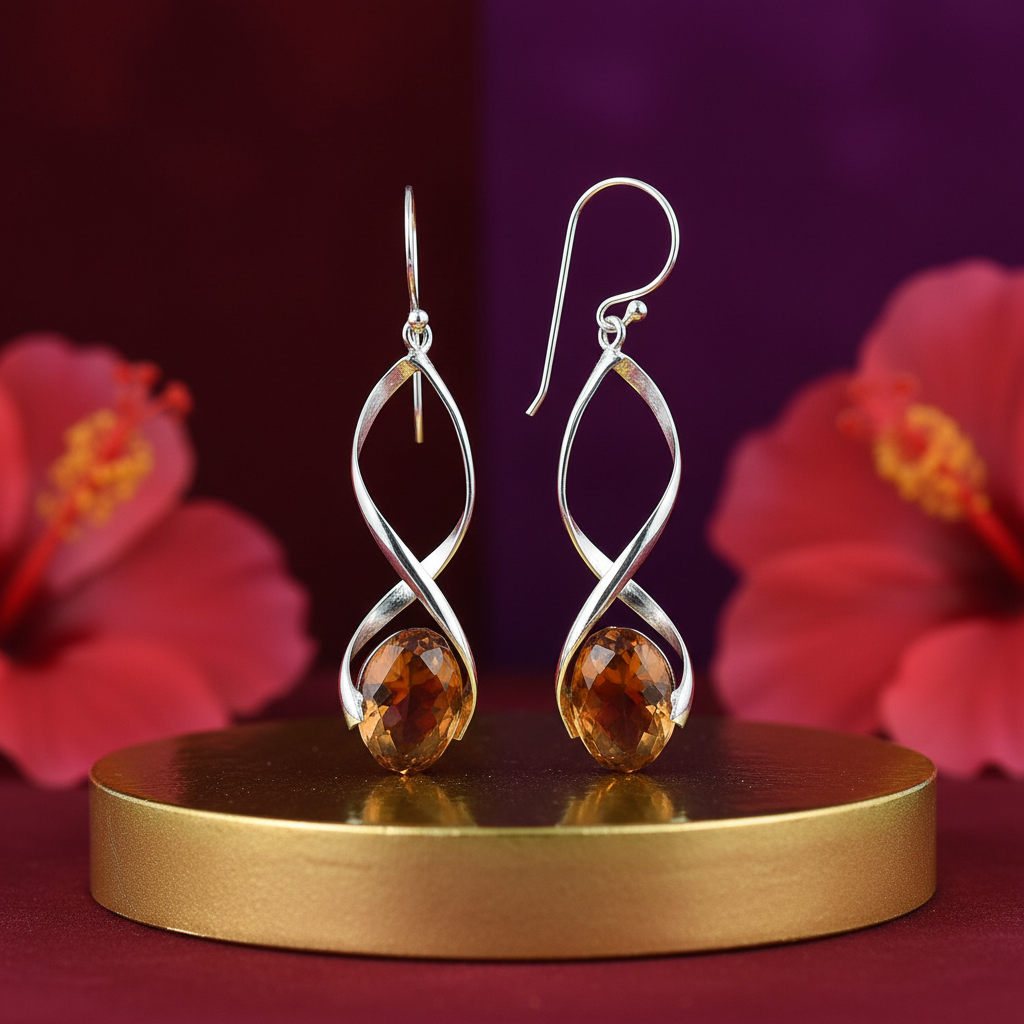 925 silver citrine drop earrings for women | gemstone jewelry