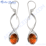 Load image into Gallery viewer, 925 sterling silver drop earrings with faceted orange citrine gemstones, a perfect gift for women.
