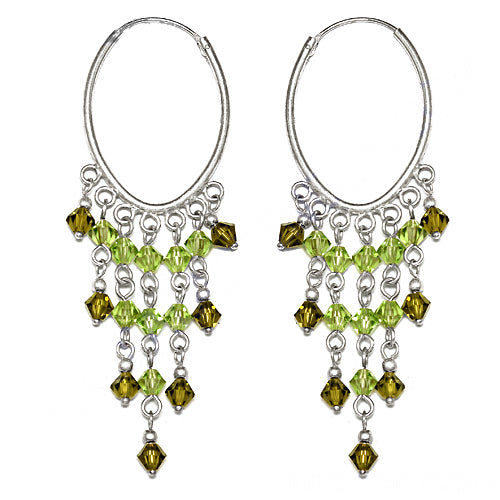 Silver Hoop Dangle Earrings with Green Gemstones | Women's Jewelry