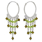 Load image into Gallery viewer, Silver Hoop Dangle Earrings with Green Gemstones | Women's Jewelry
