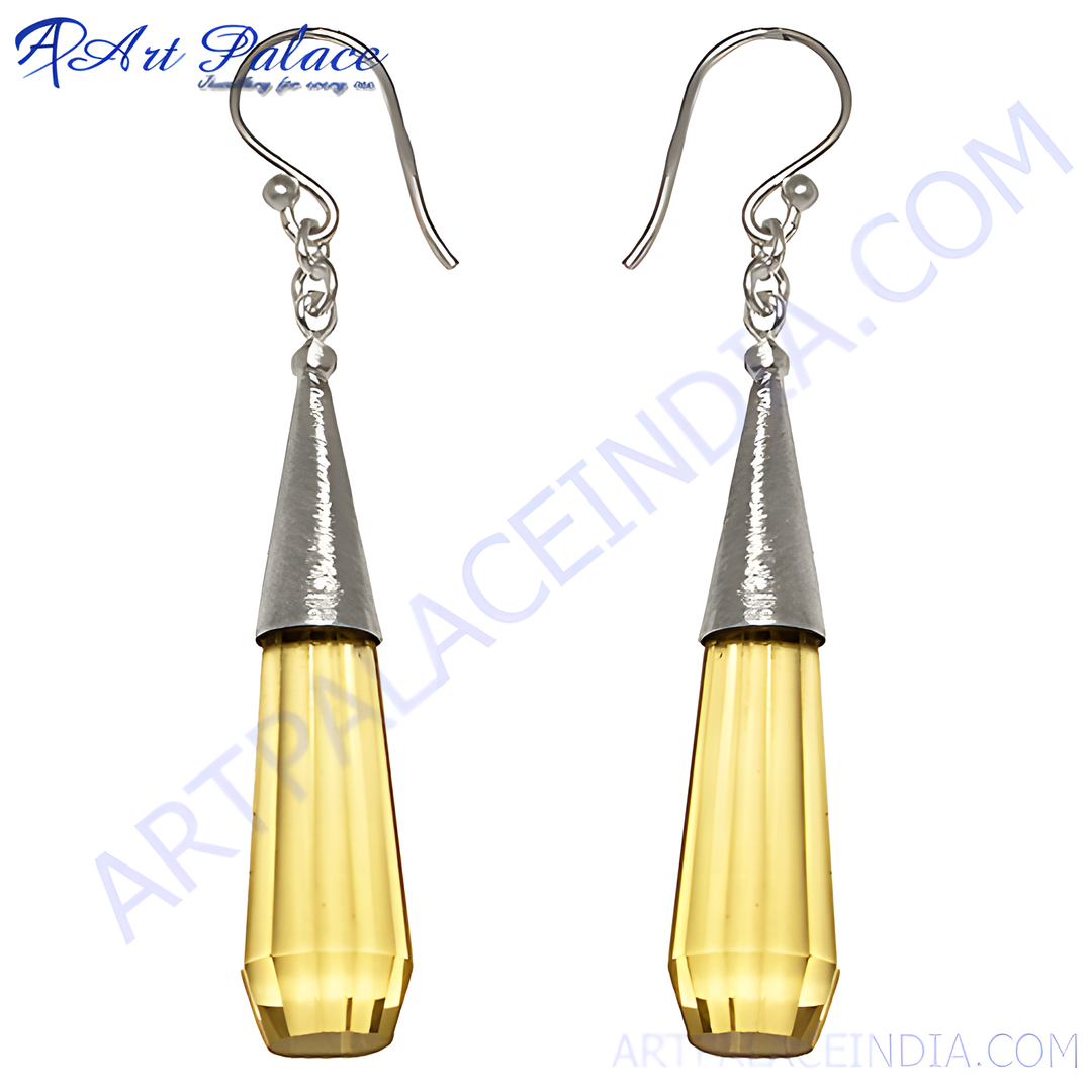 Sterling silver dangle earrings with yellow crystal drops, elegant and stylish jewelry