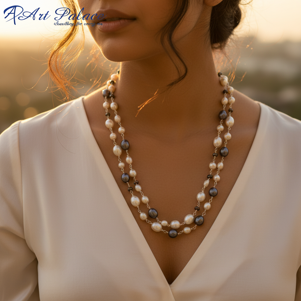 Multi-Color Pearl Necklace | Sterling Silver Chain | Women's Jewelry