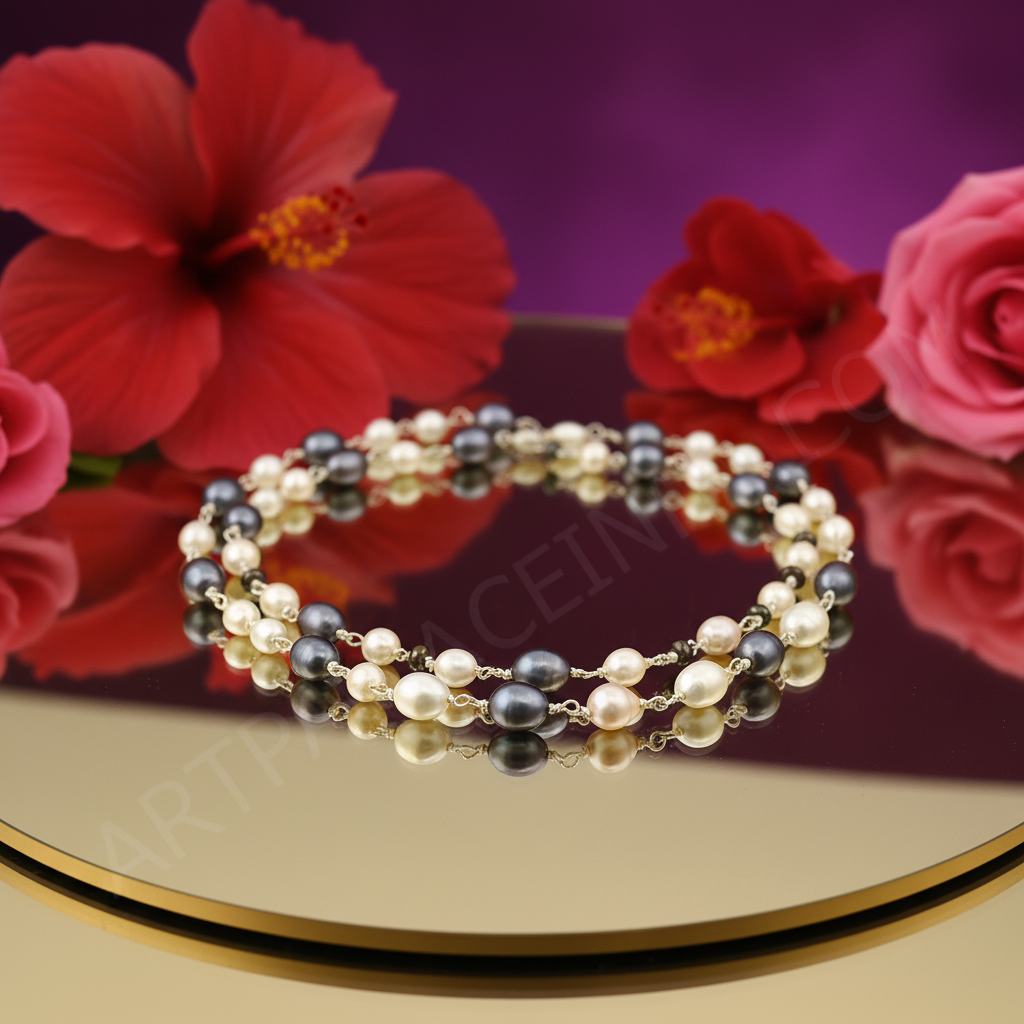 Multi-Color Pearl Necklace | Sterling Silver Chain | Women's Jewelry