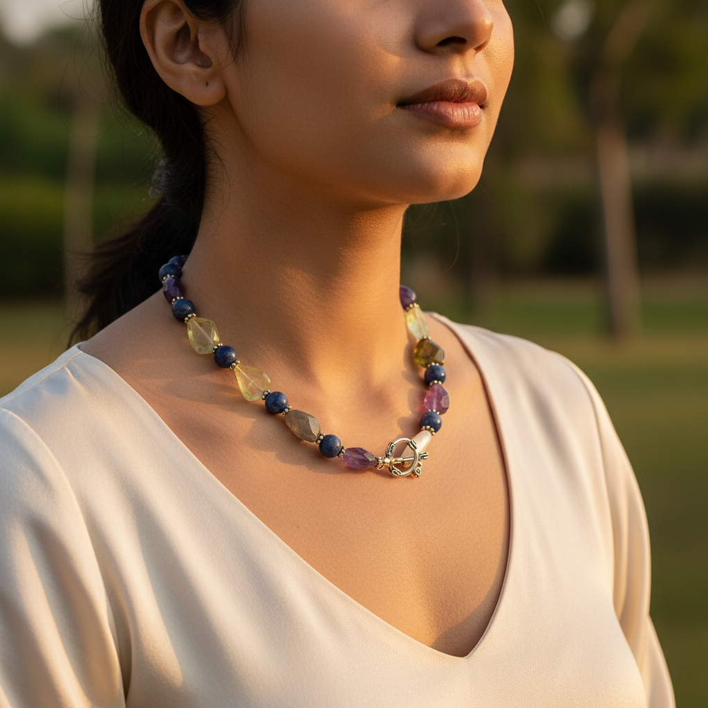 Gemstone Beaded Necklace | Semi-Precious Stone Jewelry for Women