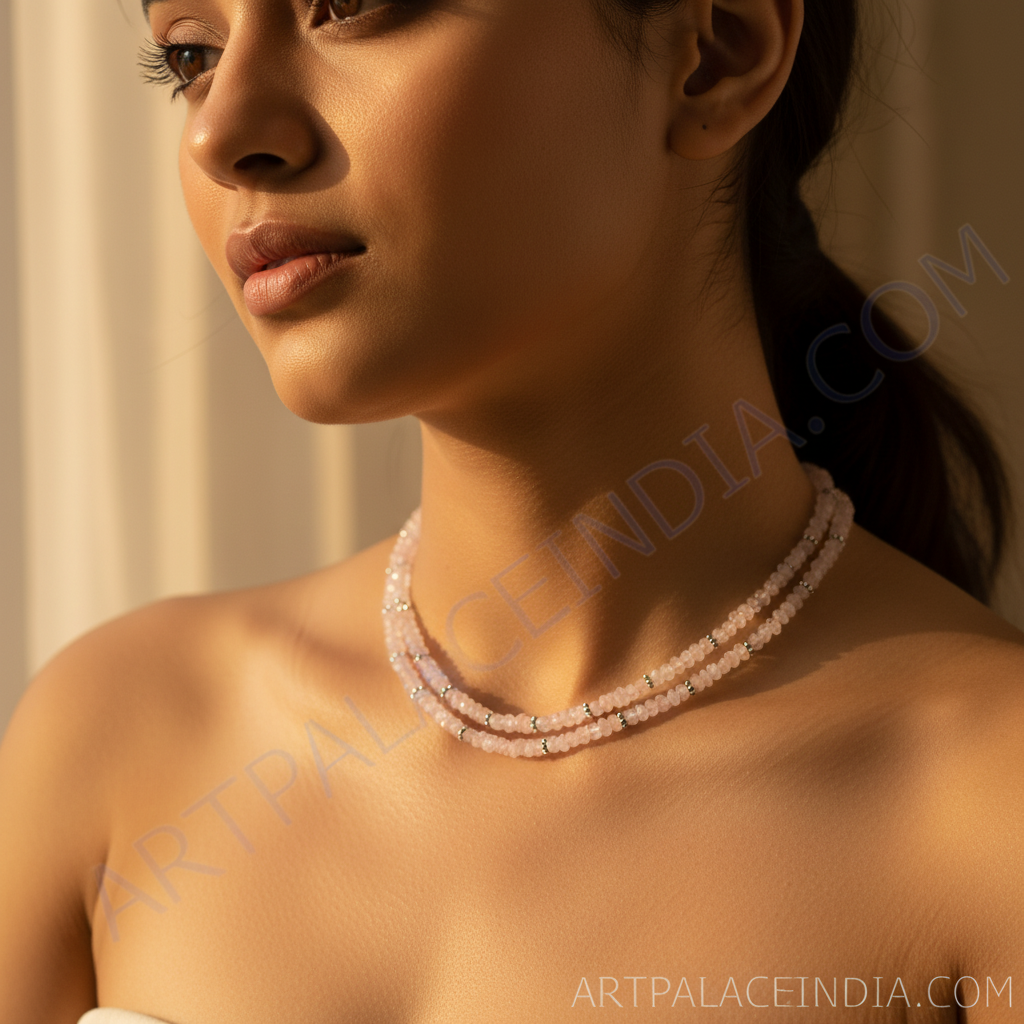 Rose Quartz Bead Necklace | 925 Silver | Women's Jewelry Gift