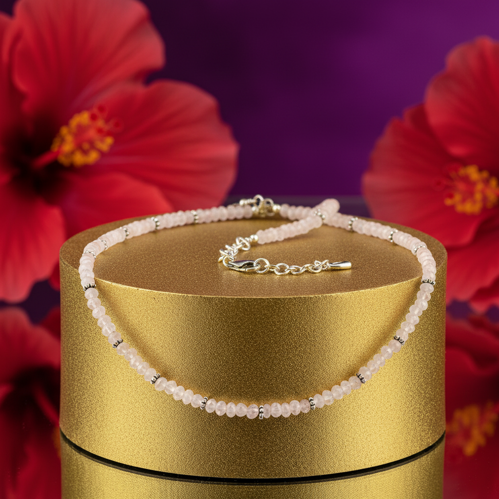 Rose Quartz Bead Necklace | 925 Silver | Women's Jewelry Gift