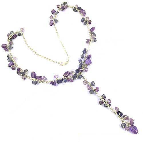 Silver Amethyst Beaded Y Necklace for Women | Gemstone Jewelry