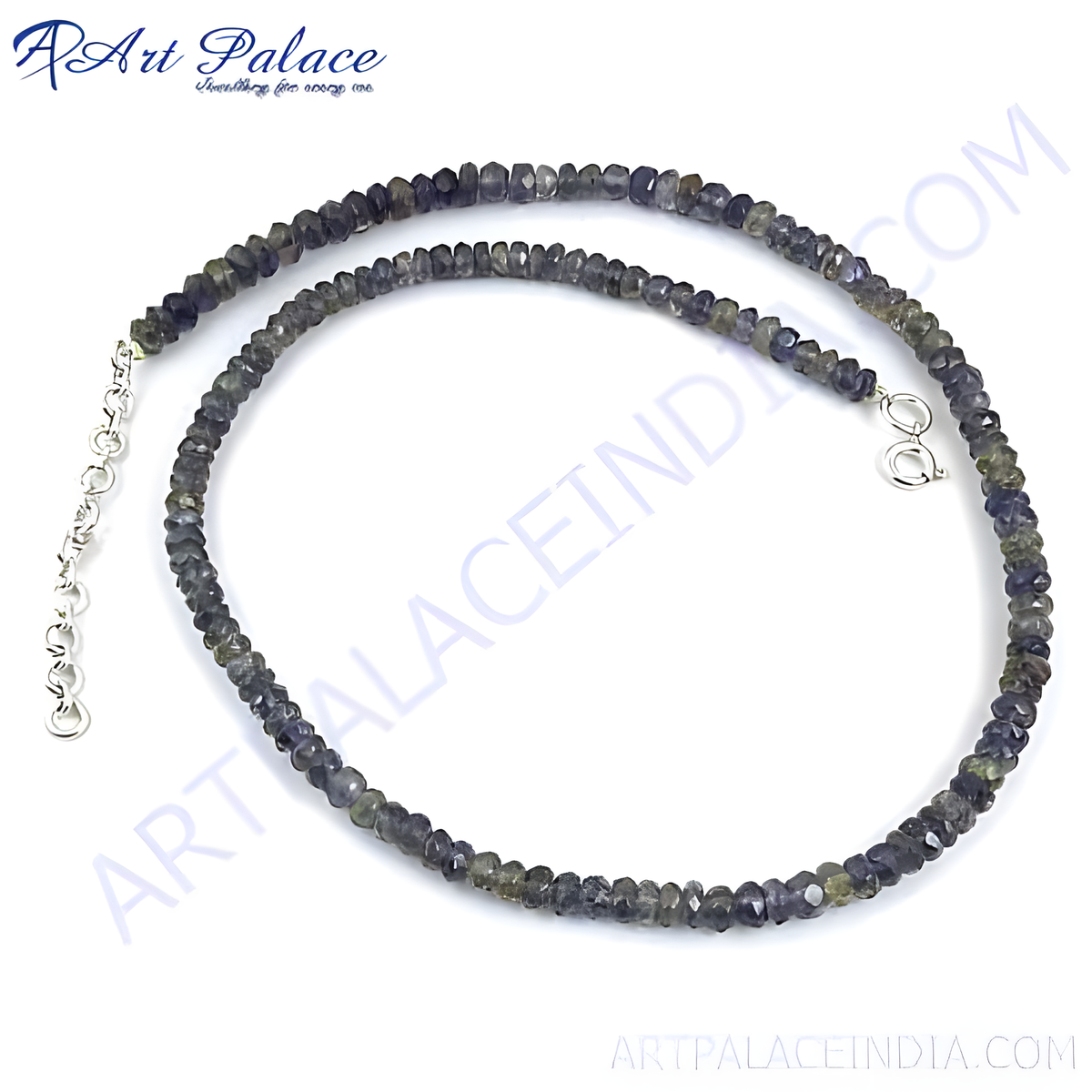 Iolite beaded necklace in sterling silver with blue and violet gemstones
