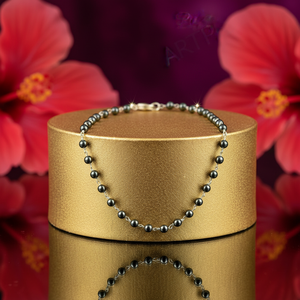 Silver Beaded Necklace | Dark Gemstone | Women's Jewelry Gift