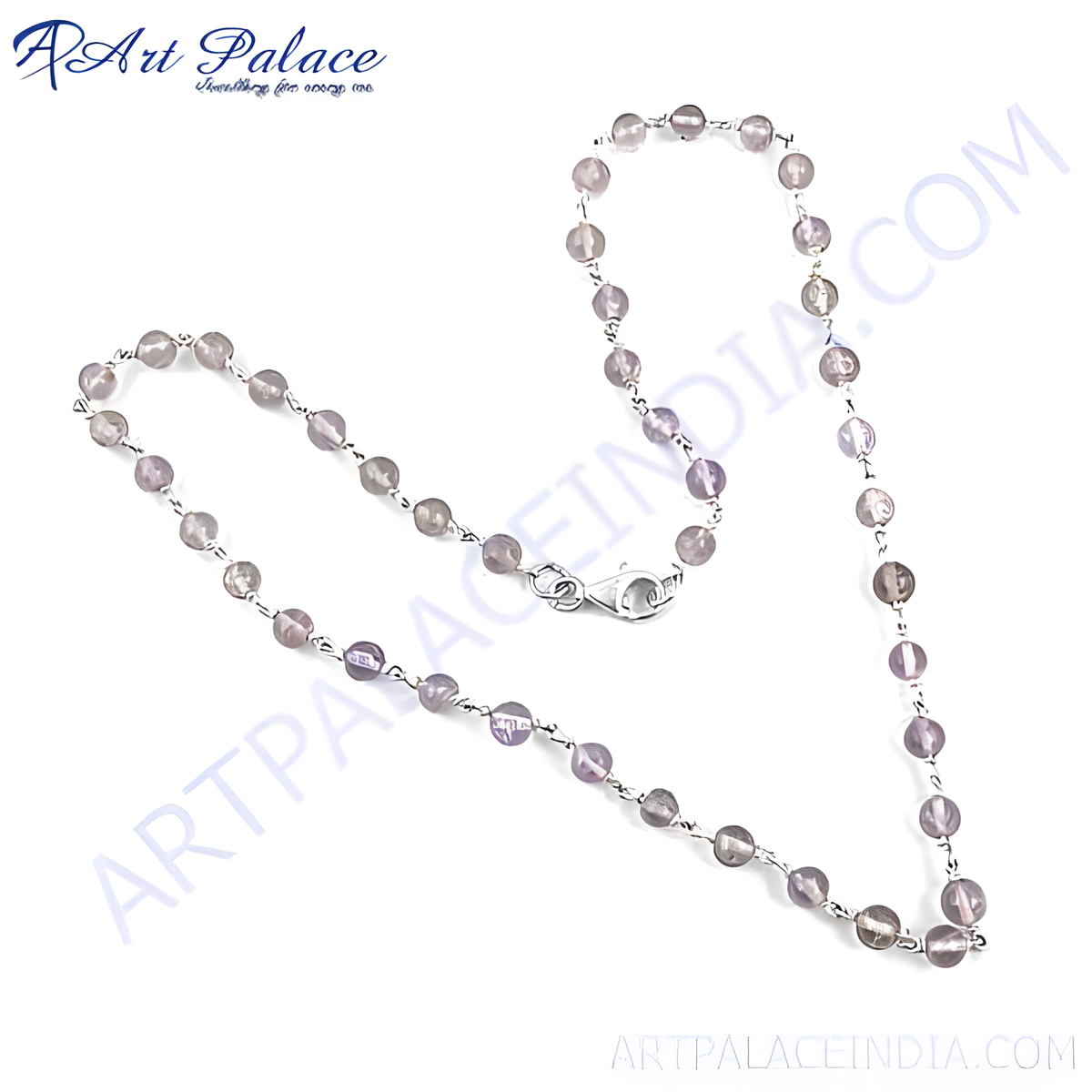 Sterling silver necklace with round, pink rose quartz beads; women's fashion jewelry