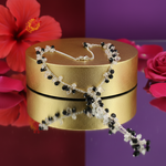 Load image into Gallery viewer, Silver Beaded Y Necklace with Black &amp; Clear Gemstones for Women
