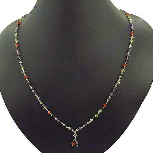 925 Silver Multi-Gemstone Beaded Necklace for Women | Gift Jewelry