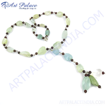 Load image into Gallery viewer, Aquamarine gemstone beaded necklace with light blue and green stones on a white background
