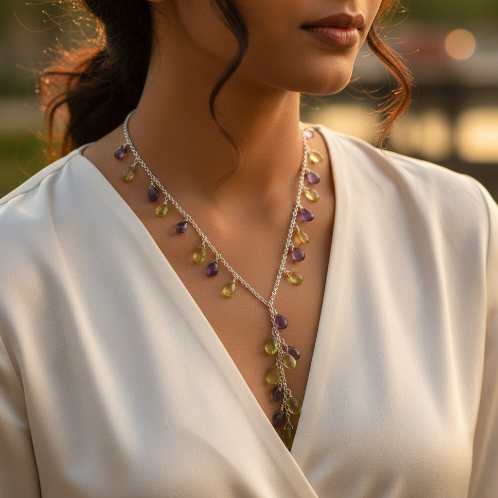 925 silver gemstone drop necklace for women | daily wear