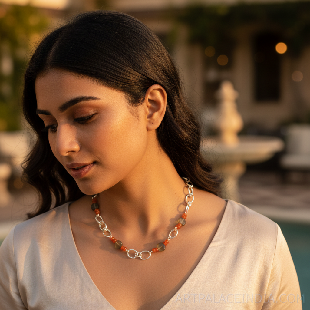 925 Silver Chain Necklace with Gemstone Beads for Women