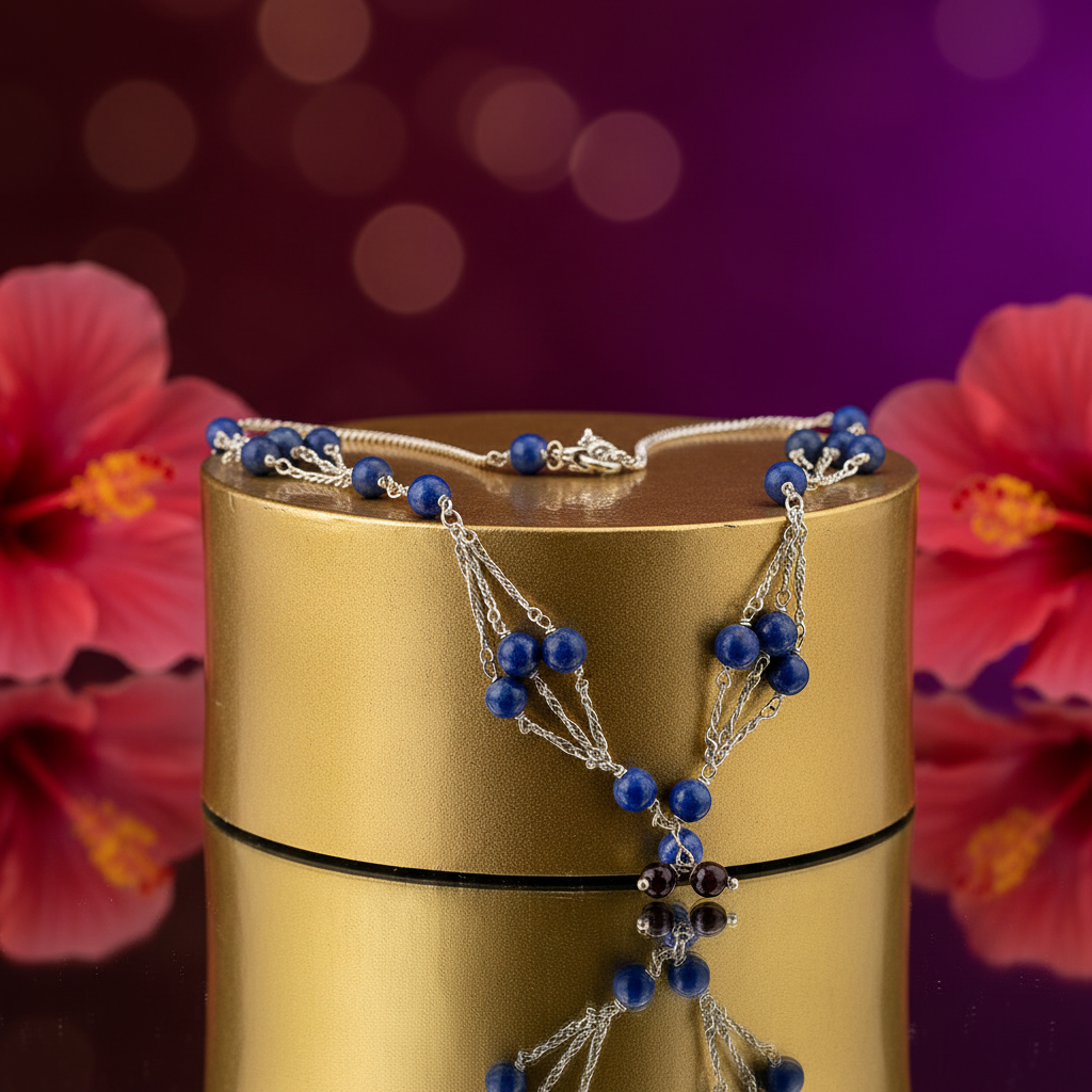 Silver lapis lazuli necklace for women | beaded jewelry