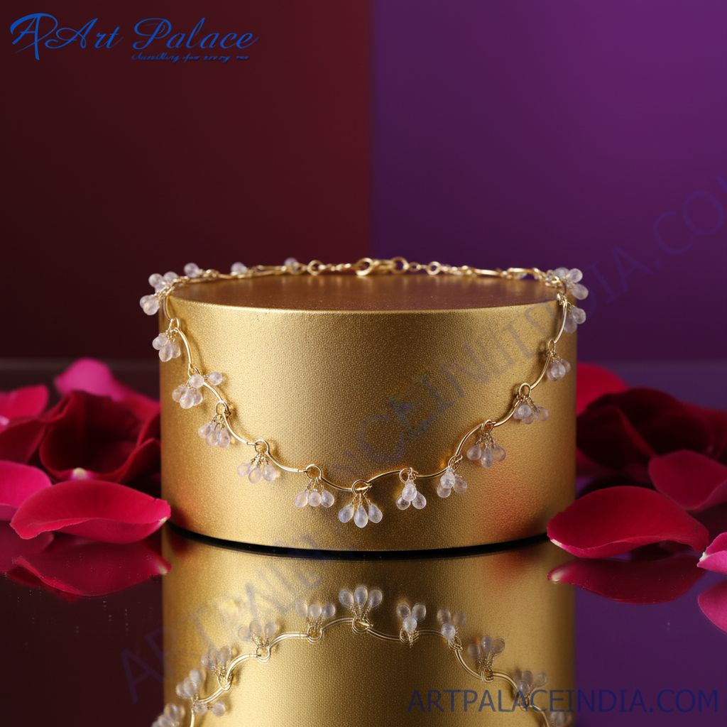 Collar de lágrima de piedra lunar dorada para mujer | Joyería delicada