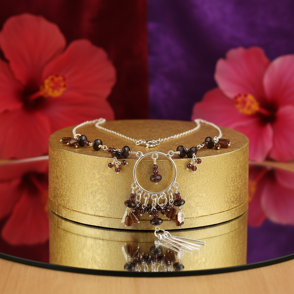 925 silver garnet necklace for women | statement jewelry