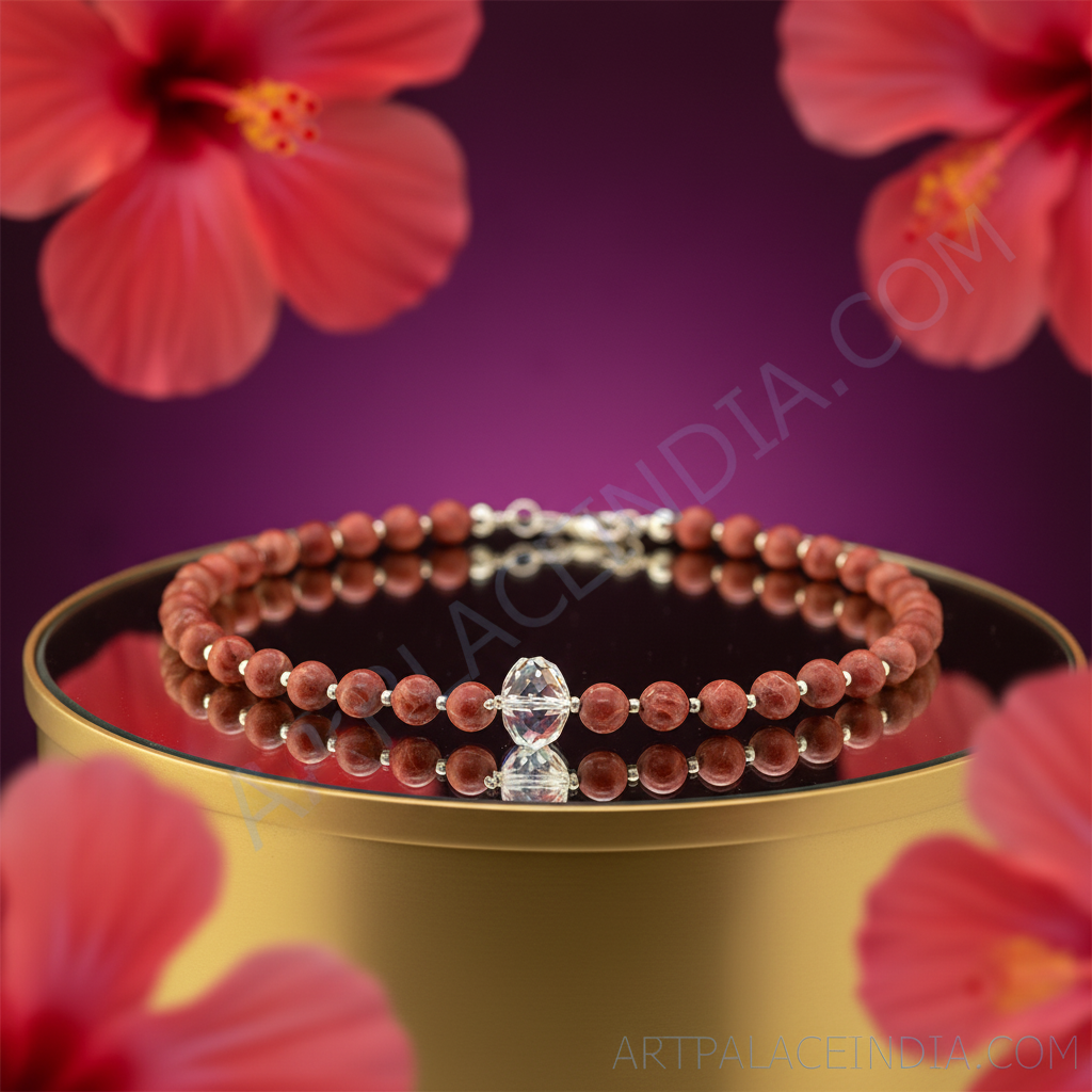 Red jasper beaded necklace with crystal pendant | women's jewelry