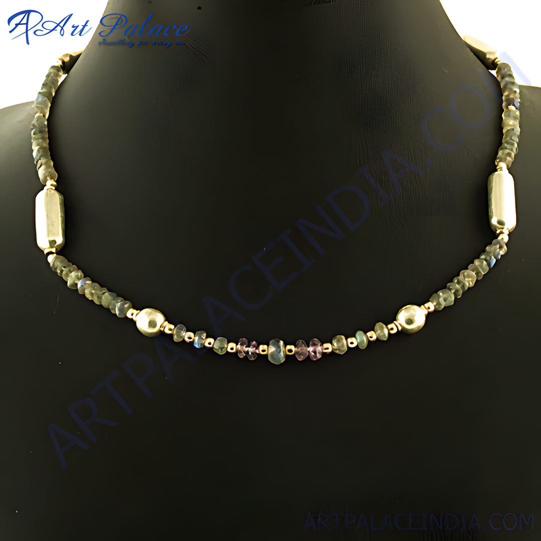 Labradorite and gold bead necklace, gemstone jewelry for women, unique necklace design, natural stone necklace