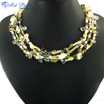 Load image into Gallery viewer, Multi-strand necklace featuring green and yellow gemstones, perfect for any occasion.
