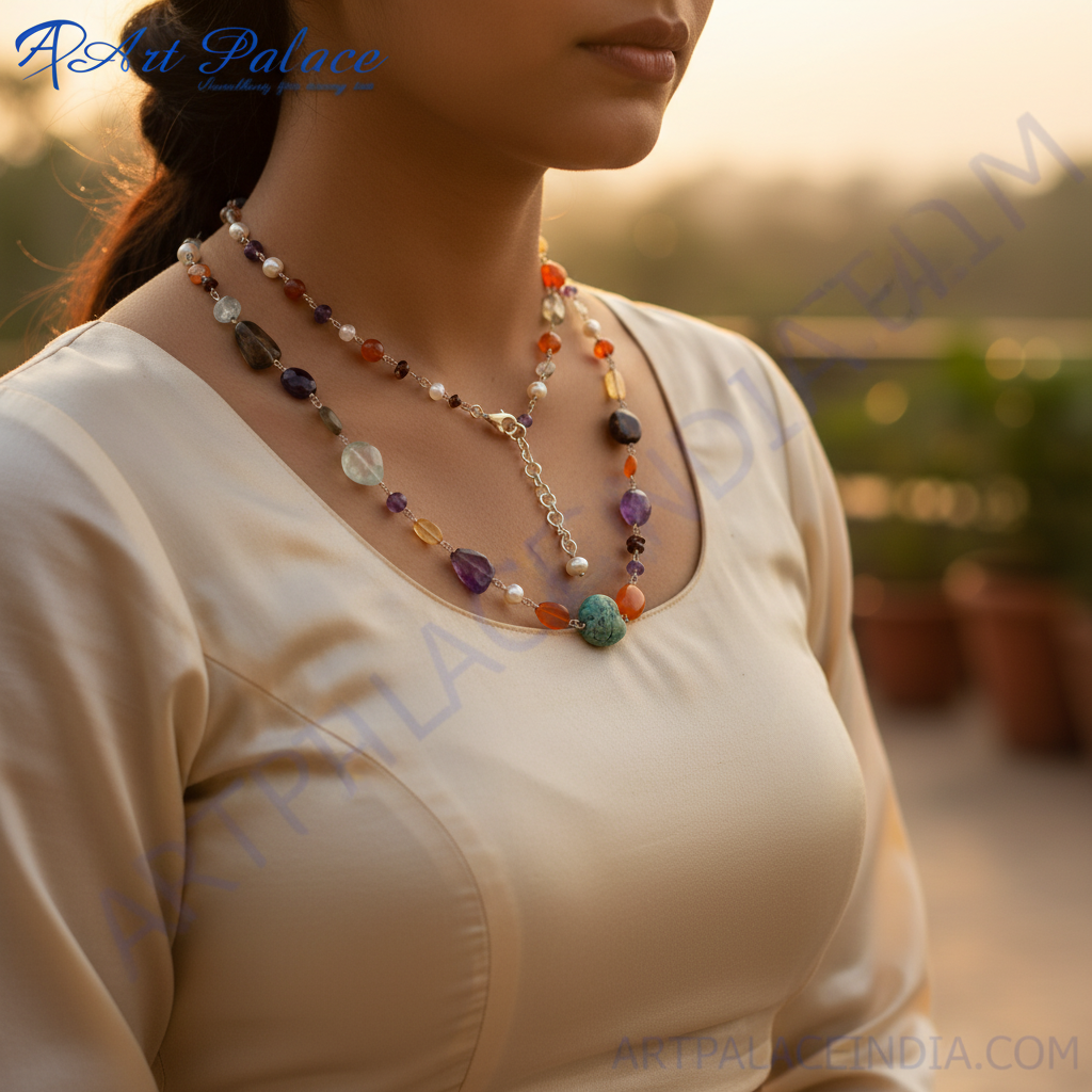 Gemstone Beaded Necklace | Colorful Semi-Precious Stone Necklace