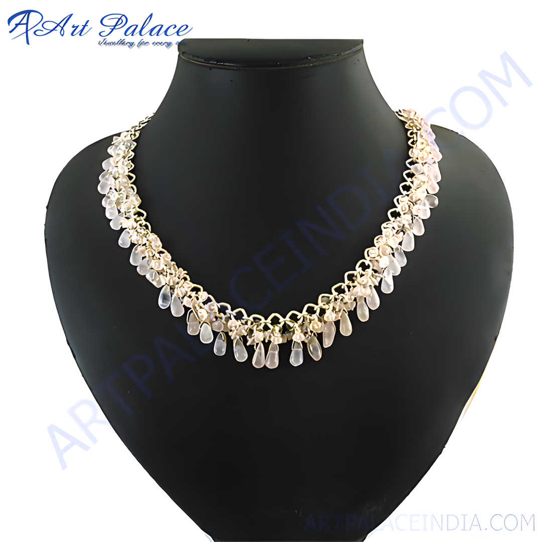 gold plating chain necklace with teardrop gemstones, elegant and sophisticated for women.