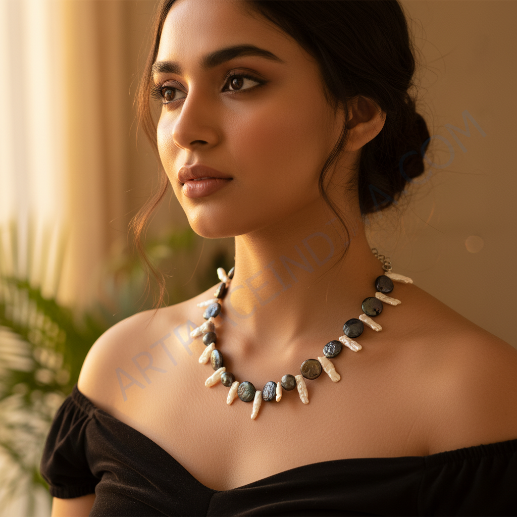 Black & White Pearl Necklace for Women | Statement Jewelry