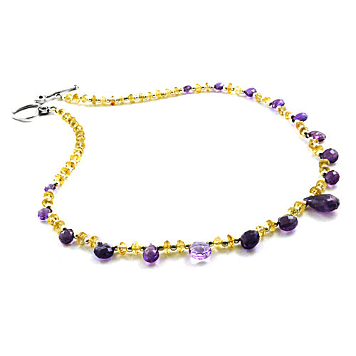 Gemstone Beaded Necklace | Yellow & Purple Stones | Women's Jewelry