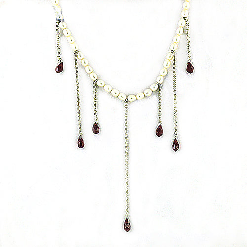 Pearl & Garnet Drop Necklace | Sterling Silver | Women's Jewelry